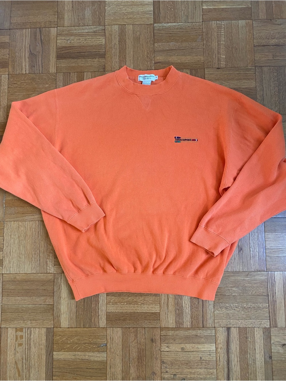 Vintage Abercrombie Sweater Embroidered Oar Orange Knit Cotton S